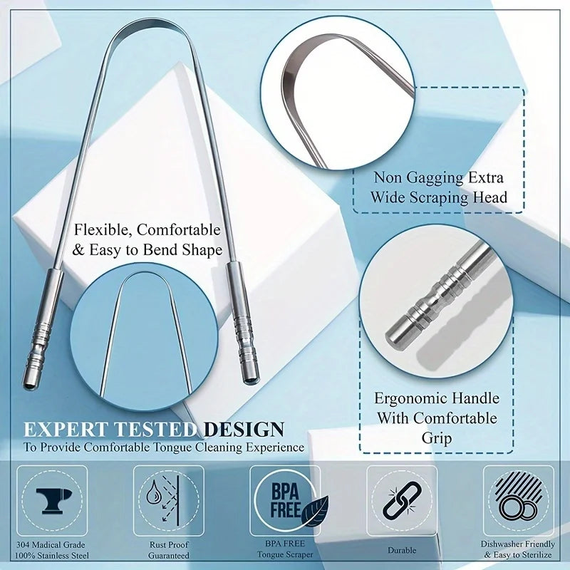 Fresh Breath For Oral Care, Stainless Steel Tongue Cleaners, Tongue Cleaning Tools For Adults, Tongue scraper gift box set